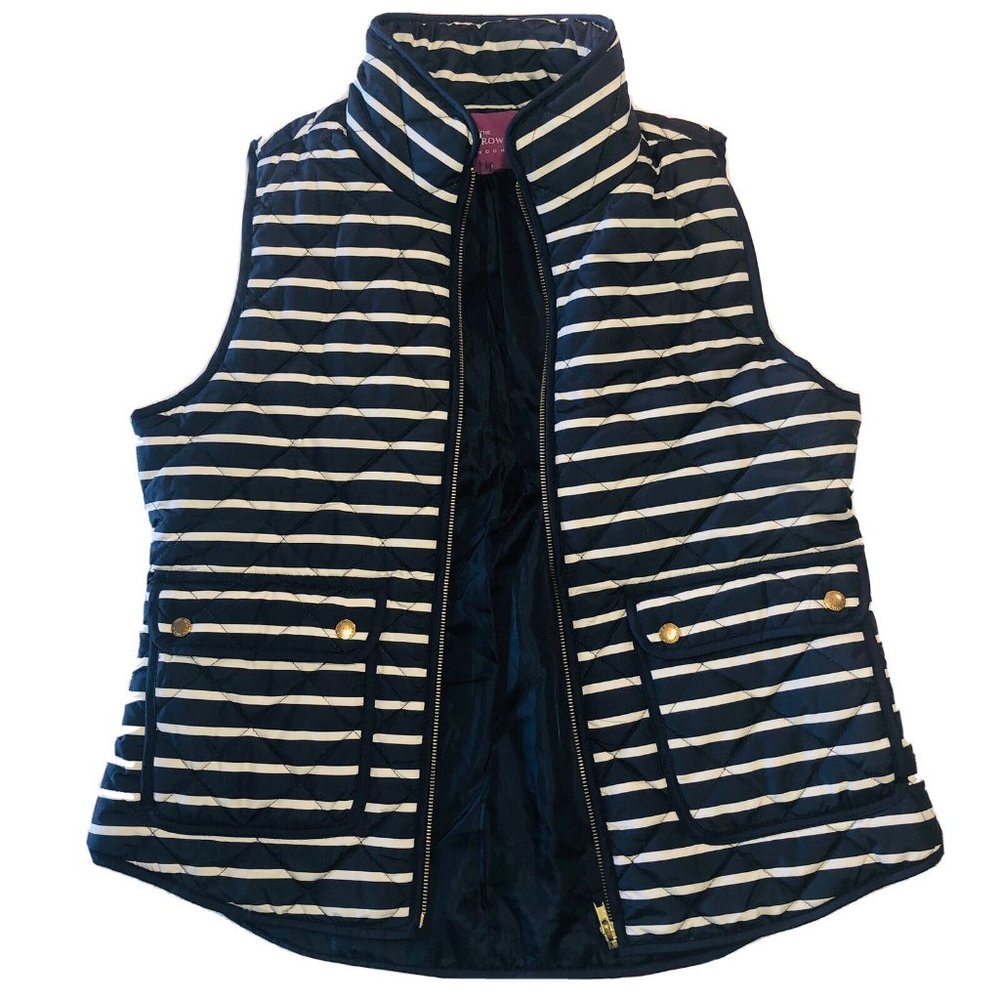 Puffer Vest Striped Navy Blue, Savile Row Co. LARGE with Pockets, Zip-up